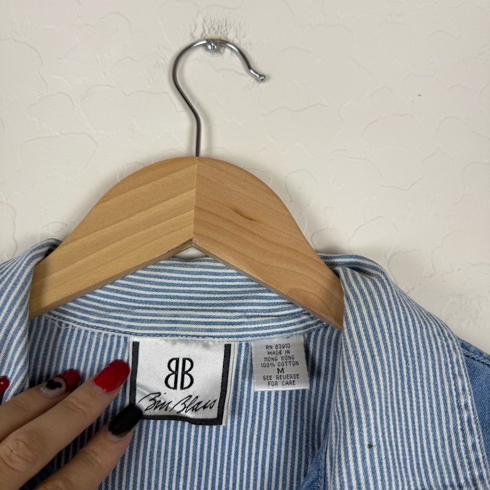 Vintage Bill Blass Lightweight Denim Chore Coat Button Down Pinstripes - Picture 6 of 7